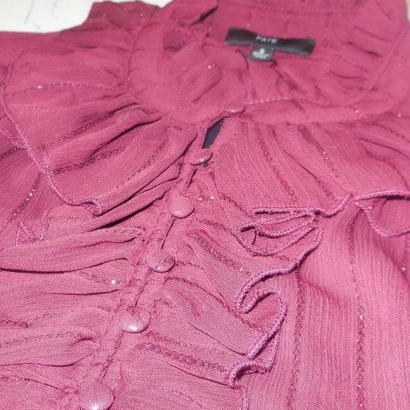 Blouse NWT SMALL ruffled gothic style see-through chiffon long sleeve dressy top - Picture 7 of 10